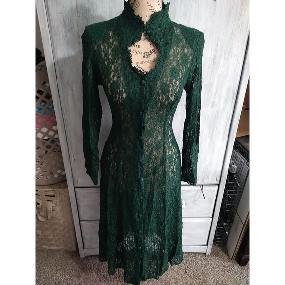 Dawn Joy Lace Embroidered Sheer Dress Green 4p Whimsygoth Vintage Y2K Fairy - Picture 5 of 12